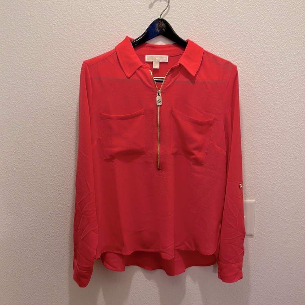 Michael Kors Peach Long Sleeve Blouse with Gold colored buttons
